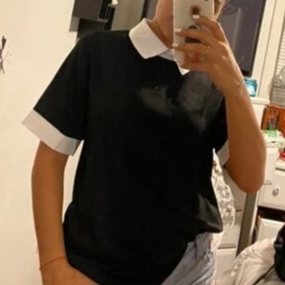 039 Classic Black Collar Top Work Office Minimalist - Picture 6 of 7